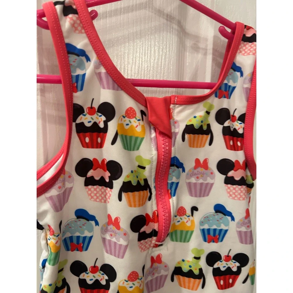 Disney‎ parks Swimsuit White Mickey Minnie Cupcake Print One Piece Zip bin B